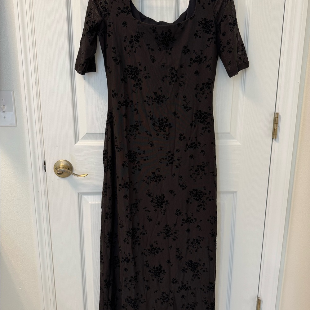 Hugo Buscati Collection Black Velvet Burnout Floral Mesh Dress Size M